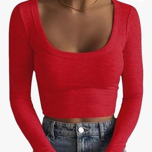 Square Neck Long Sleeve Crop Top